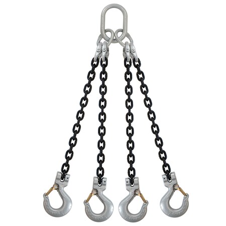 Us Cargo Control 3/4" x 10' - Crosby 4 Leg Chain Sling w/ Sling Hooks - Grade 100 34G100QOS-10-CR